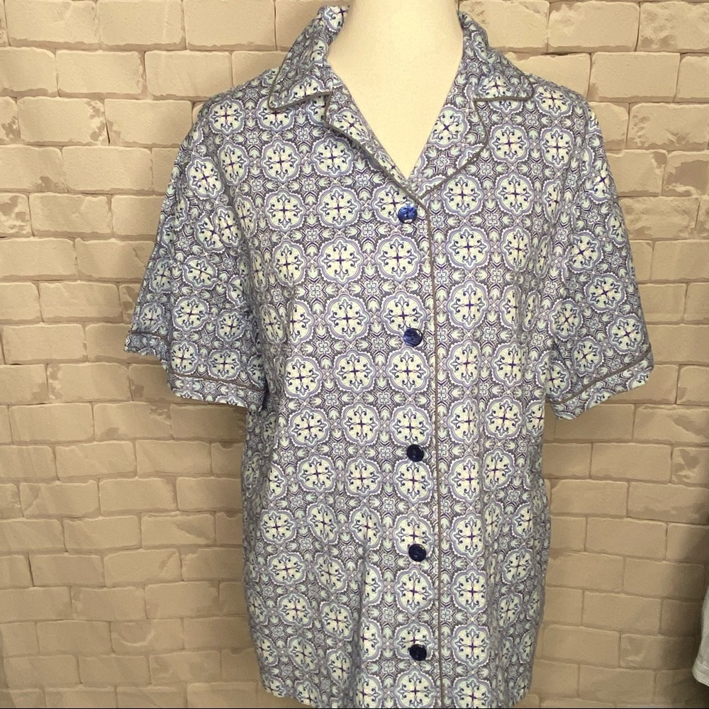 NWT Alexander Del Rossa Blue & White Print Pajama Top Size Medium